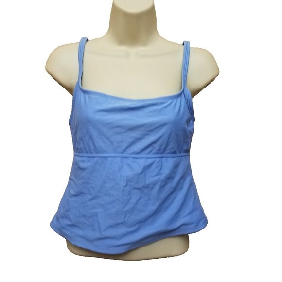 Anne Cole Womens 12 Swim Top Tankini Stretch Solid Blue Swimming Suit Top Sz 12 - Picture 1 of 10